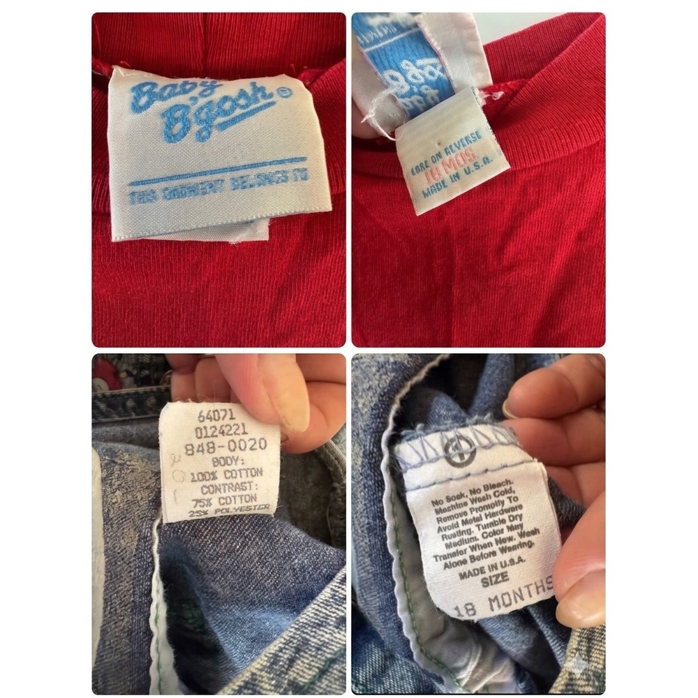 Vintage OshKosh Baby Overalls Bug Acid Wash 18 Month Red Shirt Set Made in USA - Picture 7 of 7